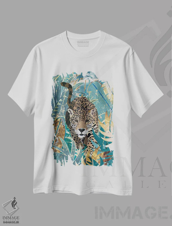 تیشرت سفید طرح دار – تیشرت طبیعت ,پلنگ در جنگل اثر سارا مانوفسکی immage.ir