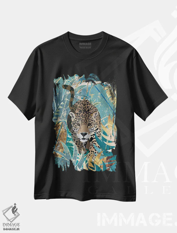 تیشرت مشکی طرح دار – تیشرت طبیعت ,پلنگ در جنگل اثر سارا مانوفسکی فروشگاه ایماژ