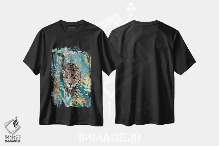 تیشرت مشکی طرح دار – تیشرت طبیعت ,پلنگ در جنگل اثر سارا مانوفسکی فروشگاه ایماژ