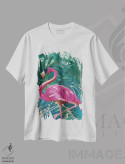 تیشرت سفید طرح دار – تیشرت فلامینگو ,فلامینگو در جنگل بارانی استوایی اثر سارا مانوفسکی فروشگاه ایماژ