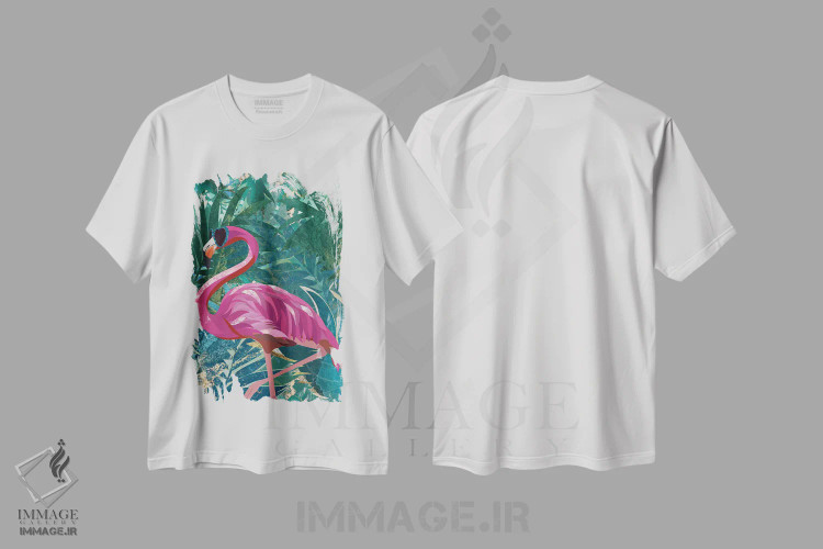 تیشرت سفید طرح دار – تیشرت فلامینگو ,فلامینگو در جنگل بارانی استوایی اثر سارا مانوفسکی فروشگاه ایماژ