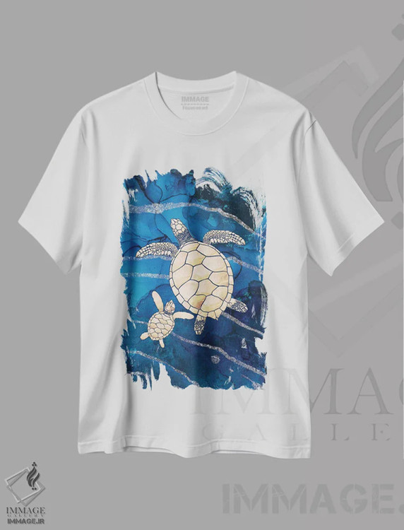 تیشرت سفید طرح دار – تیشرت دریایی ,لاک پشت ها با مرکب الکلی اثر سارا مانوفسکی immage.ir
