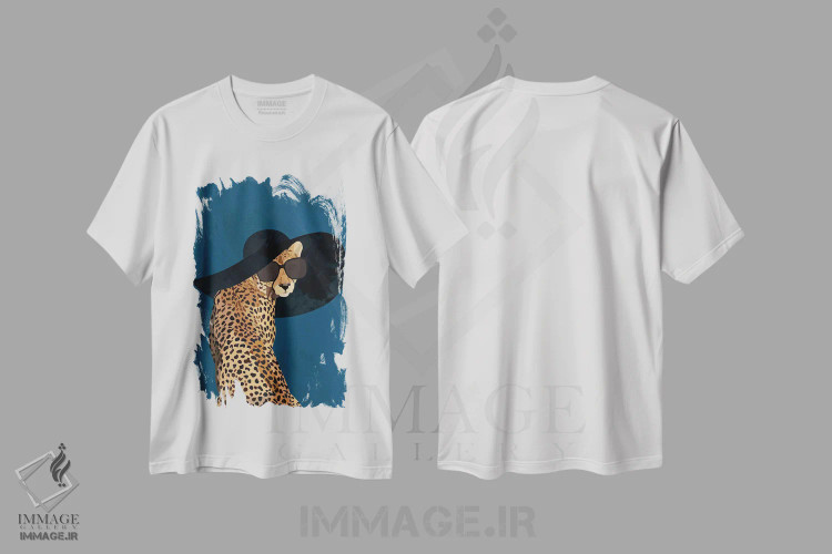 تیشرت سفید طرح دار – تیشرت حیوانات ,یوزپلنگ مدرن با کلاه آفتابی اثر سارا مانوفسکی فروشگاه ایماژ