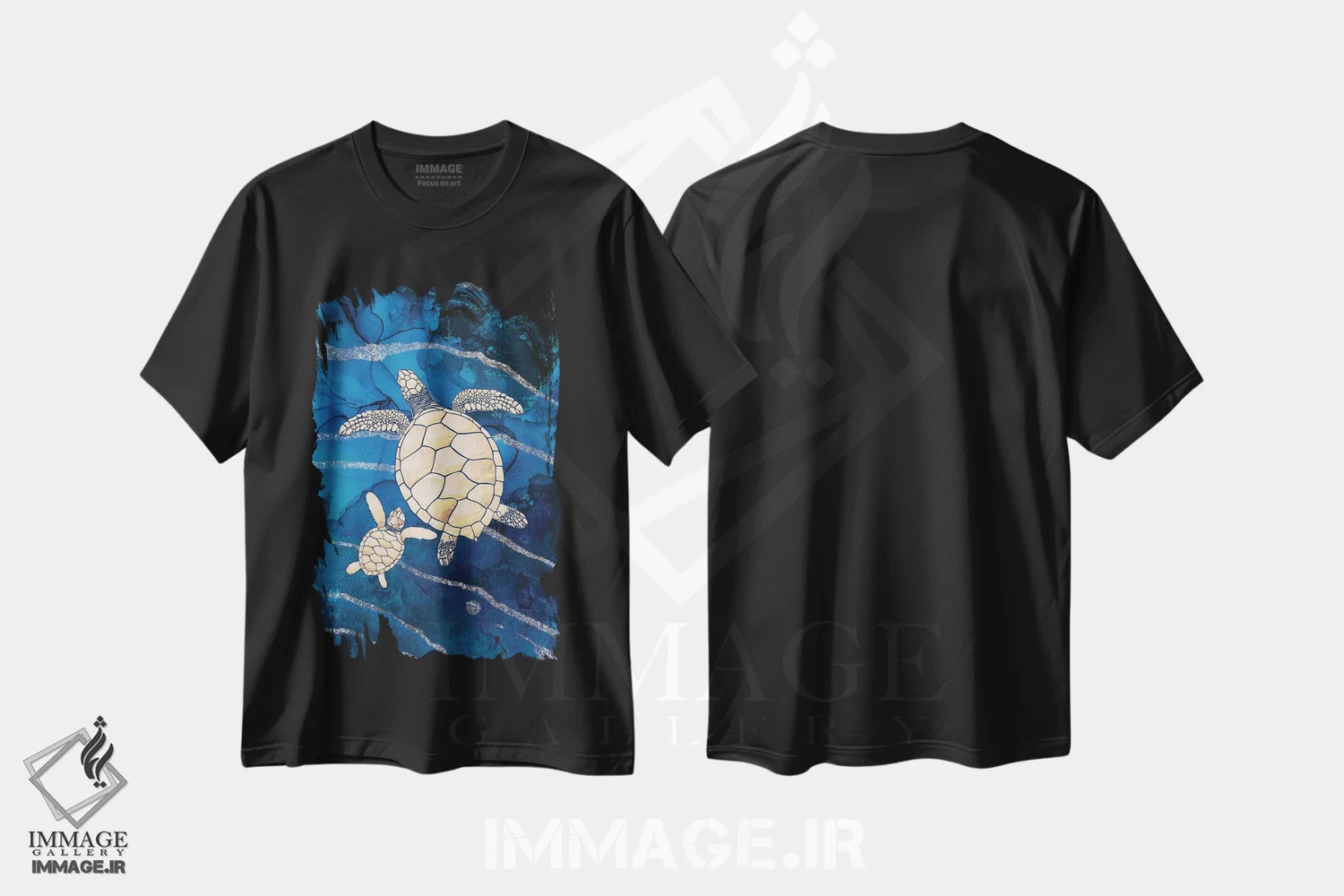 تیشرت مشکی طرح دار – تیشرت دریایی ,لاک پشت ها با مرکب الکلی اثر سارا مانوفسکی فروشگاه ایماژ