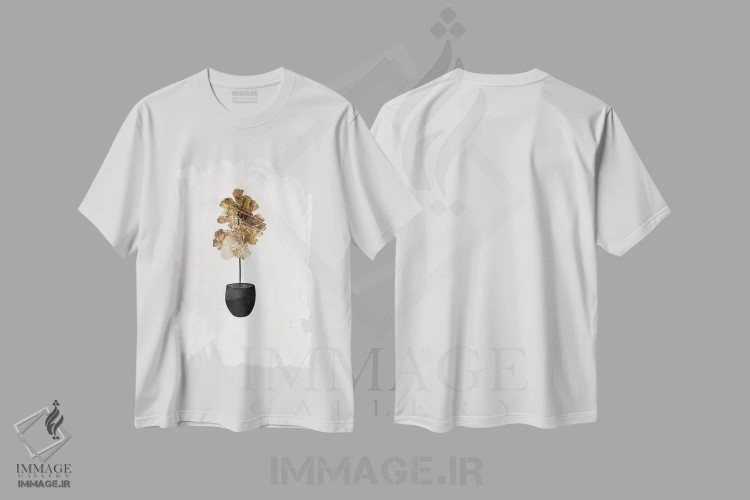 تیشرت سفید طرح دار – تیشرت هنری ,گیاه انجیر فیدل لیف طلایی اثر سارا مانوفسکی فروشگاه ایماژ