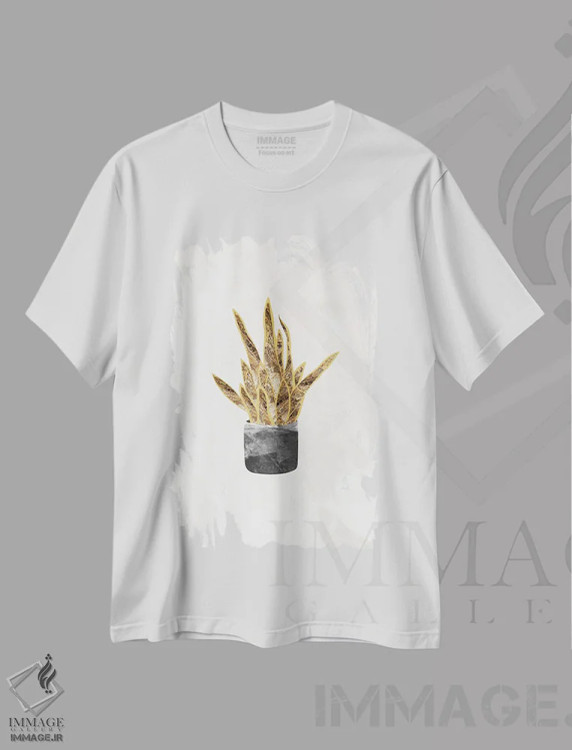 تیشرت سفید طرح دار – تیشرت گیاهان ,گیاه سانسوریا طلایی اثر سارا مانوفسکی فروشگاه ایماژ