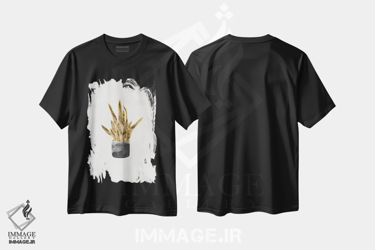 تیشرت مشکی طرح دار – تیشرت گیاهان ,گیاه سانسوریا طلایی اثر سارا مانوفسکی immage.ir