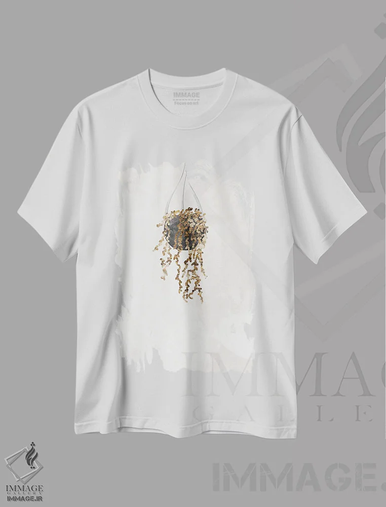 تیشرت سفید طرح دار – تیشرت گیاهان ,گیاه رشته مروارید طلایی اثر سارا مانوفسکی immage.ir