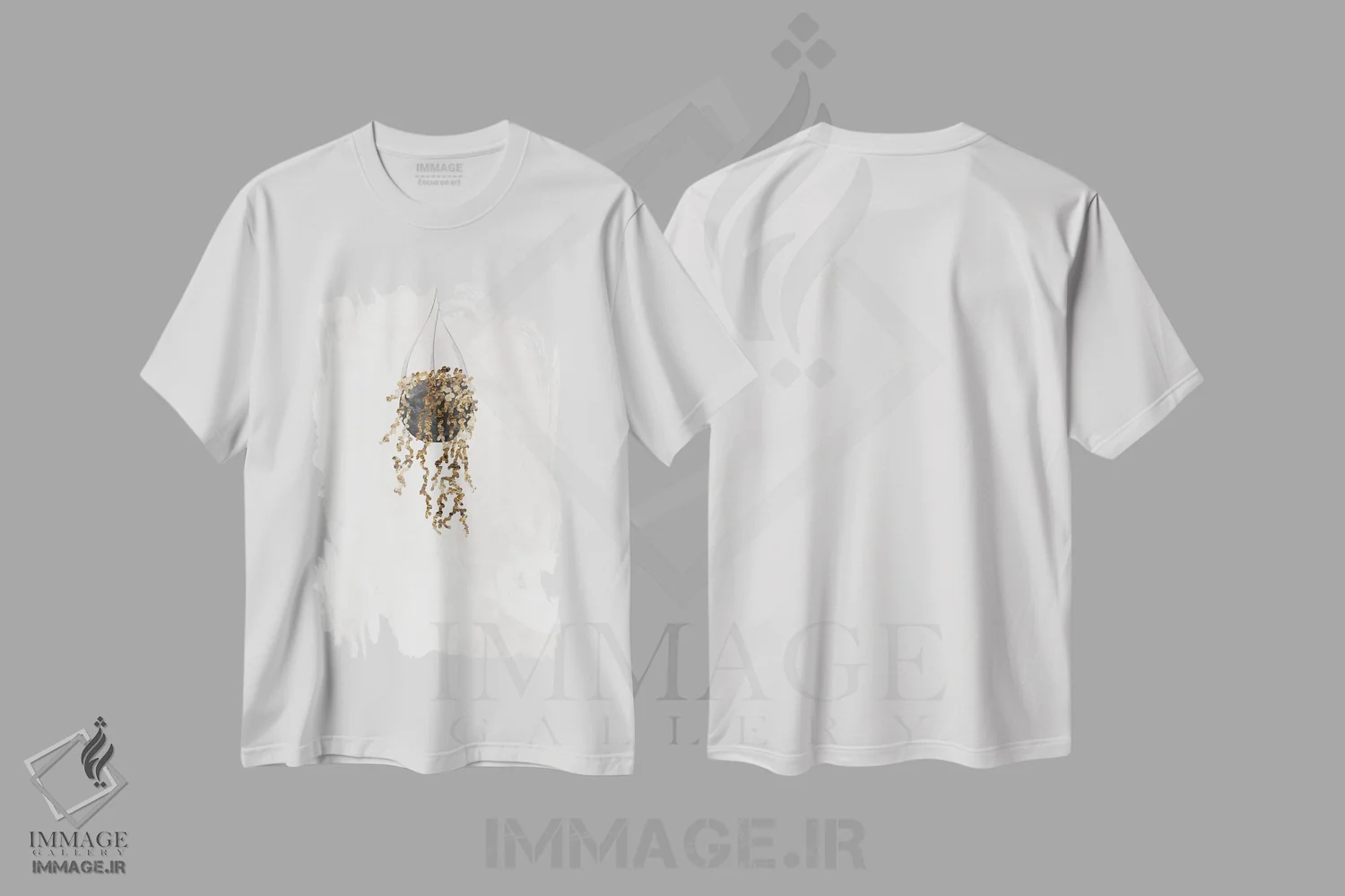 تیشرت سفید طرح دار – تیشرت گیاهان ,گیاه رشته مروارید طلایی اثر سارا مانوفسکی immage.ir