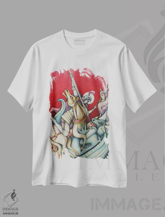 تیشرت سفید طرح دار – تیشرت فانتزی ,قدیس جرج و اژدها III اثر ماسیمو ویتوریوسی فروشگاه ایماژ