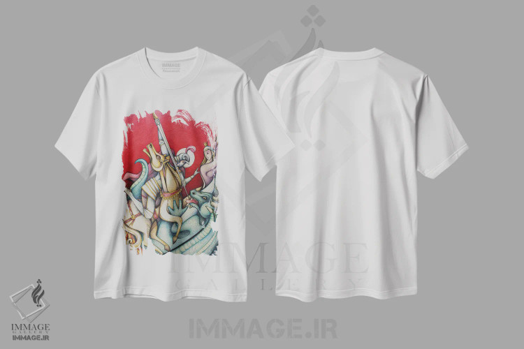 تیشرت سفید طرح دار – تیشرت فانتزی ,قدیس جرج و اژدها III اثر ماسیمو ویتوریوسی فروشگاه ایماژ