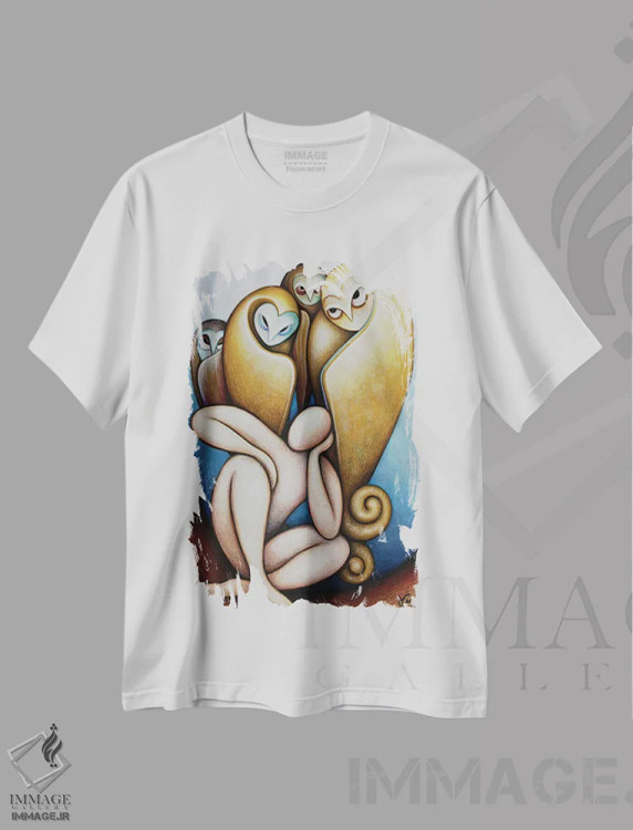 تیشرت سفید طرح دار – تیشرت هنری ,رویاپرداز و تئاتر جغدها اثر ماسیمو ویتوریوسی فروشگاه ایماژ