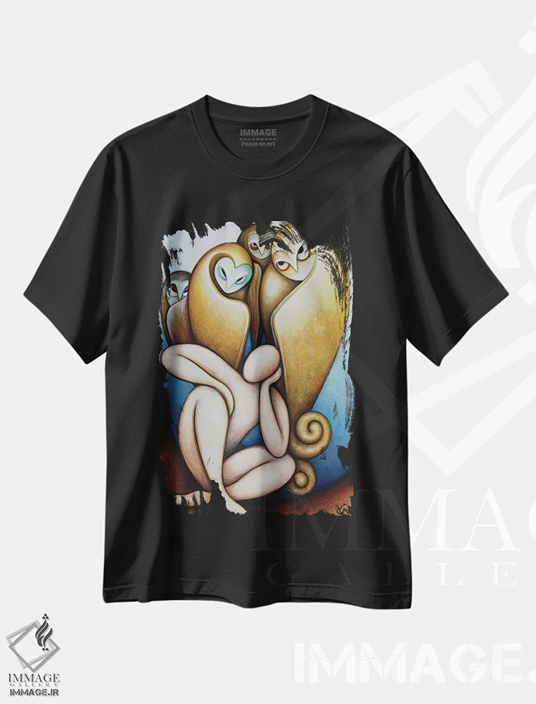 تیشرت مشکی طرح دار – تیشرت هنری ,رویاپرداز و تئاتر جغدها اثر ماسیمو ویتوریوسی immage.ir