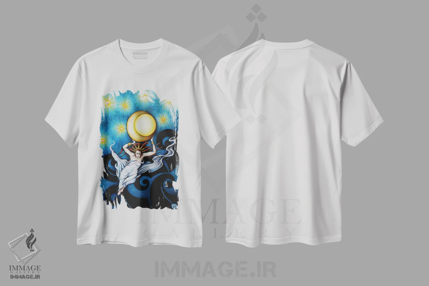 تیشرت سفید طرح دار – تیشرت هنری ,ملکهٔ شب اثر ماسیمو ویتوریوسی immage.ir