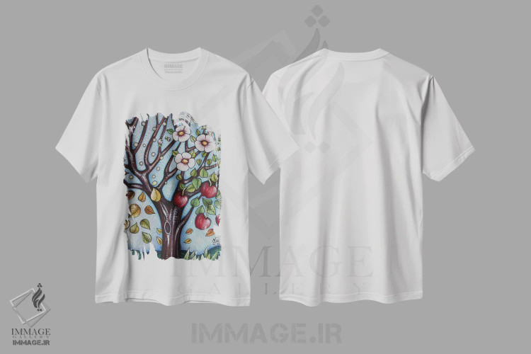 تیشرت سفید طرح دار – تیشرت طبیعت ,درخت فصل ها اثر ماسیمو ویتوریوسی فروشگاه ایماژ