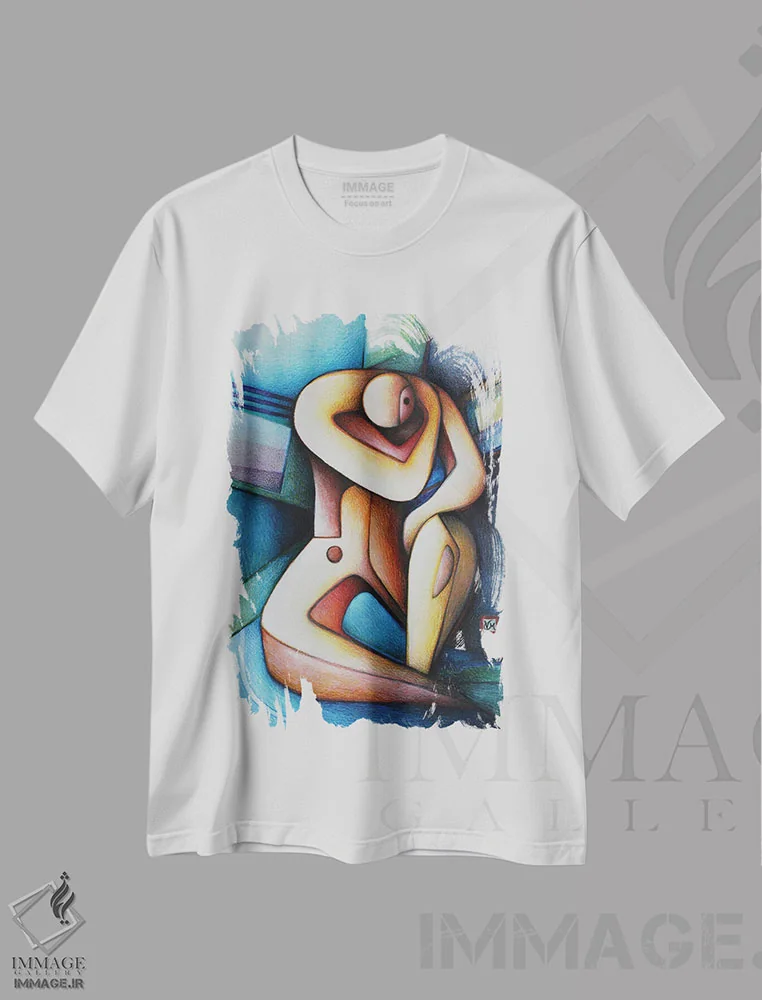 تیشرت سفید طرح دار – تیشرت هنری ,تأملی ارادی اثر ماسیمو ویتوریوسی فروشگاه ایماژ