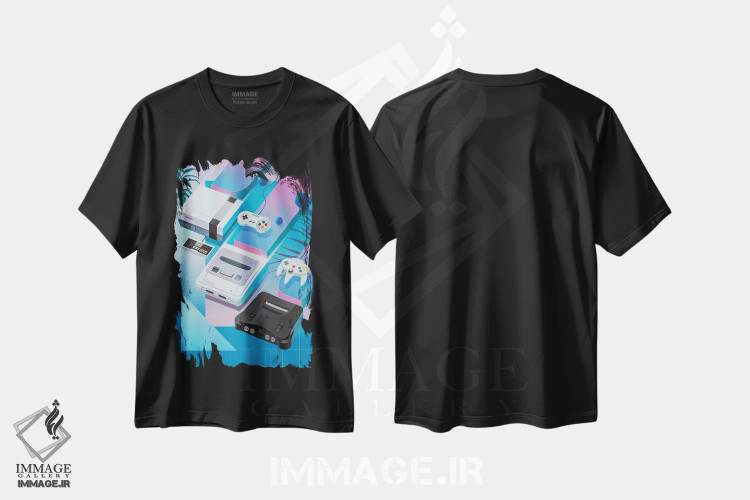 تیشرت مشکی طرح دار – تیشرت گیمینگ ,نینتندوی کلاسیک اثر آقای ملویل immage.ir