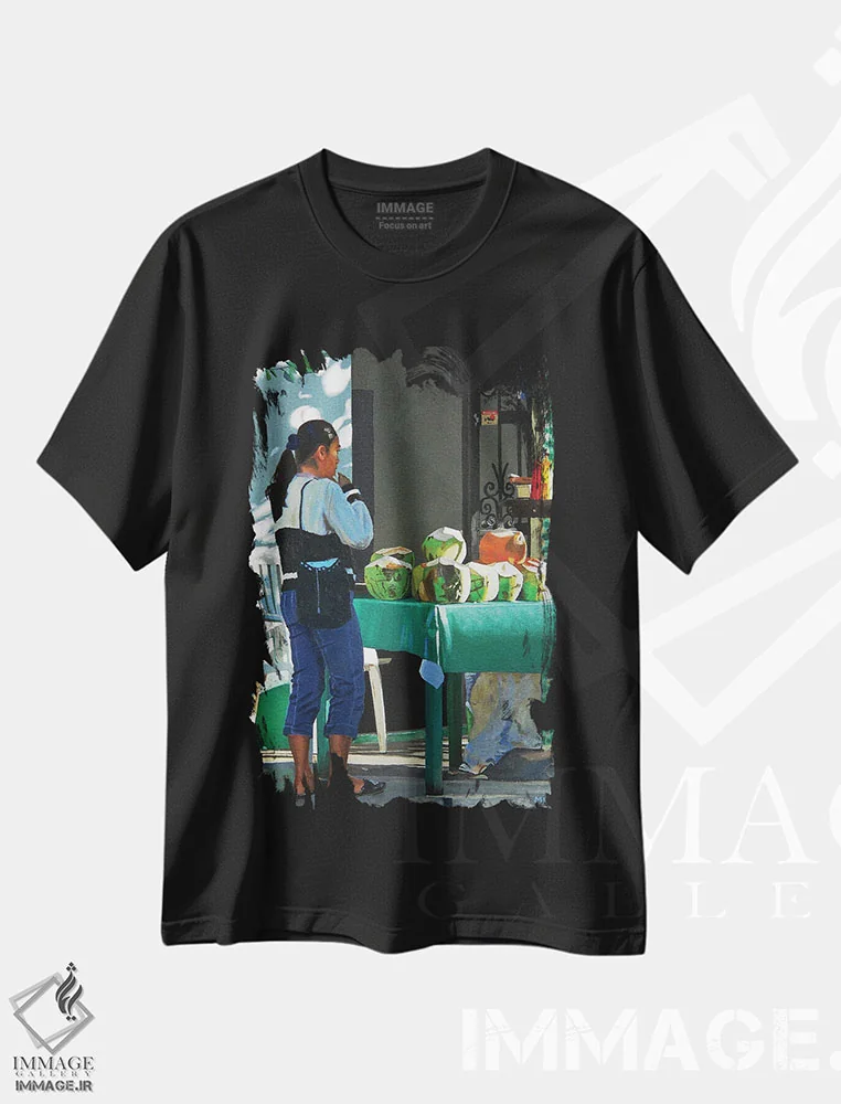 تیشرت مشکی طرح دار – تیشرت طبیعت ,نوشندهٔ نارگیل اثر مایکل وارد فروشگاه ایماژ