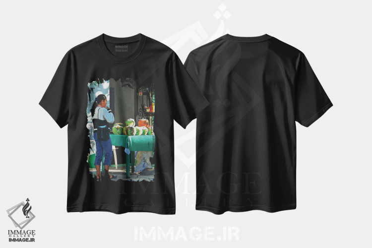 تیشرت مشکی طرح دار – تیشرت طبیعت ,نوشندهٔ نارگیل اثر مایکل وارد فروشگاه ایماژ