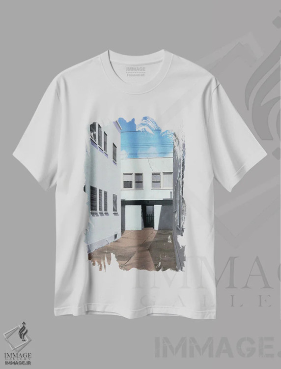 تیشرت سفید طرح دار – تیشرت گرافیکی شهری ,اینجا مردم زندگی می کنند اثر مایکل وارد immage.ir
