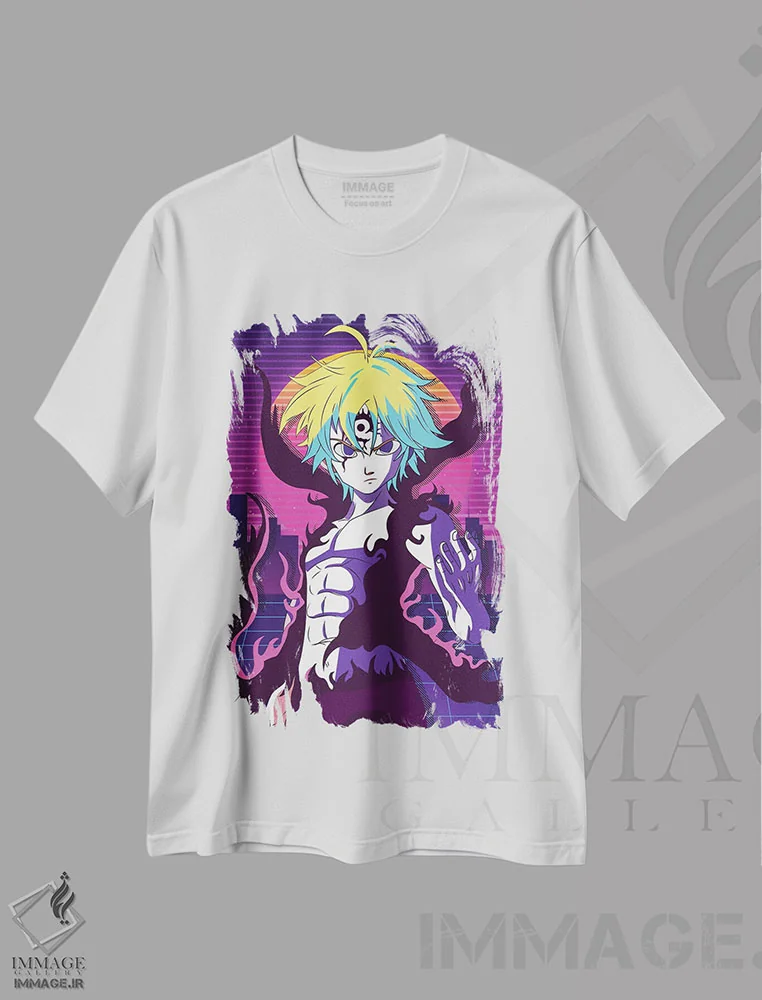 تیشرت سفید طرح دار – تیشرت انیمه ,ملیوداس سوم اثر مونیر وانیاک immage.ir