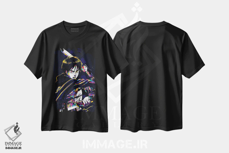 تیشرت مشکی طرح دار – تیشرت گیمینگ ,اتک آن تایتان - ارن چهارم اثر مونیر وانیاک immage.ir