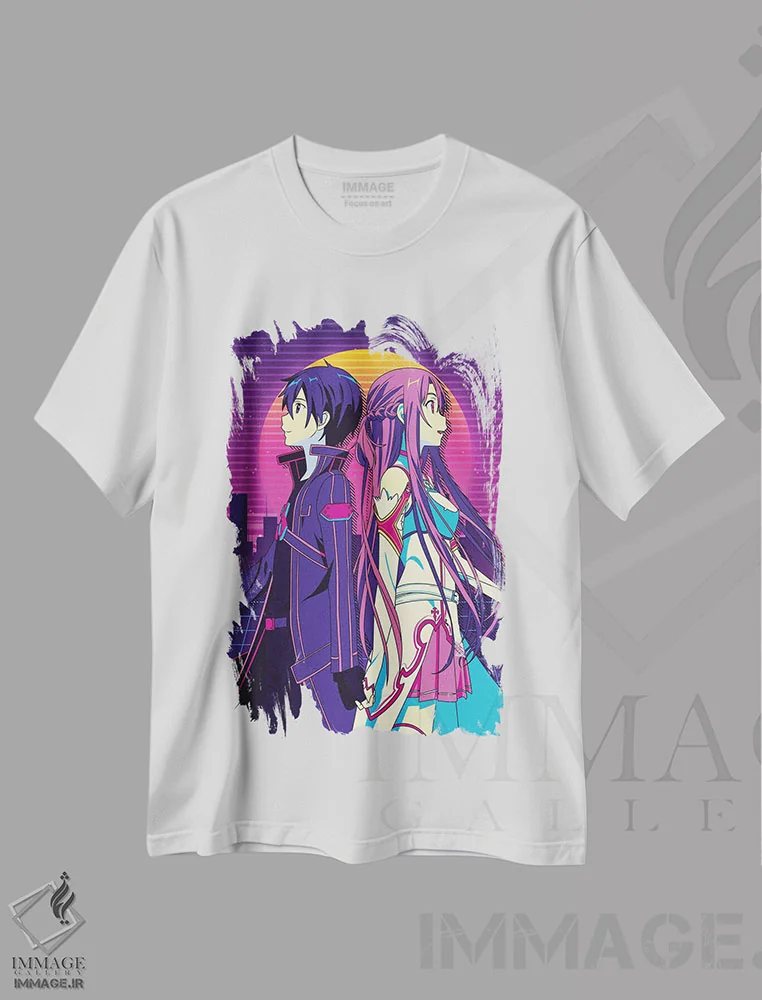 تیشرت سفید طرح دار – تیشرت گیمینگ ,هنر شمشیرزنی آنلاین اثر مونیر وانیاک فروشگاه ایماژ