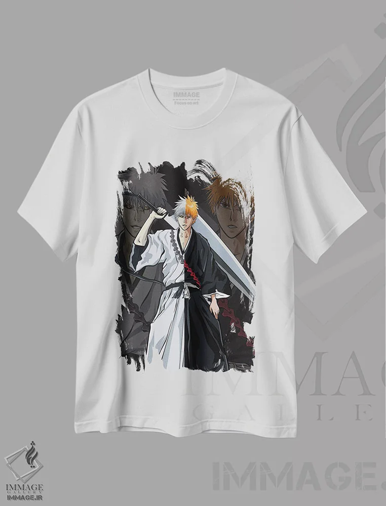تیشرت سفید طرح دار – تیشرت انیمه ,ایچیگو و زانگتسو اثر مونیر وانیاک immage.ir