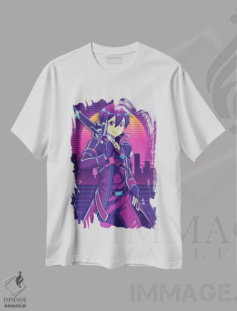 تیشرت سفید طرح دار – تیشرت انیمه ,هنر شمشیرزنی آنلاین اثر مونیر وانیاک فروشگاه ایماژ