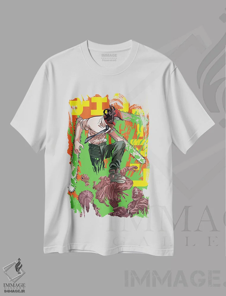 تیشرت سفید طرح دار – تیشرت انیمه ,چینساو من اثر مونیر وانیاک فروشگاه ایماژ