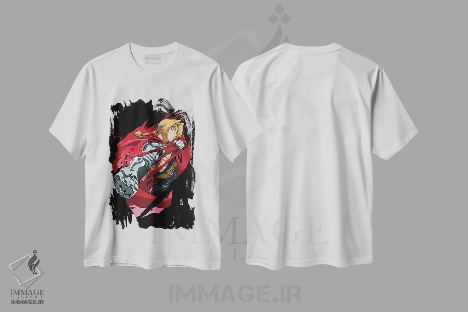 تیشرت سفید طرح دار – تیشرت انیمه ,کیمیاگر تمام فلزی اثر مونیر وانیاک immage.ir