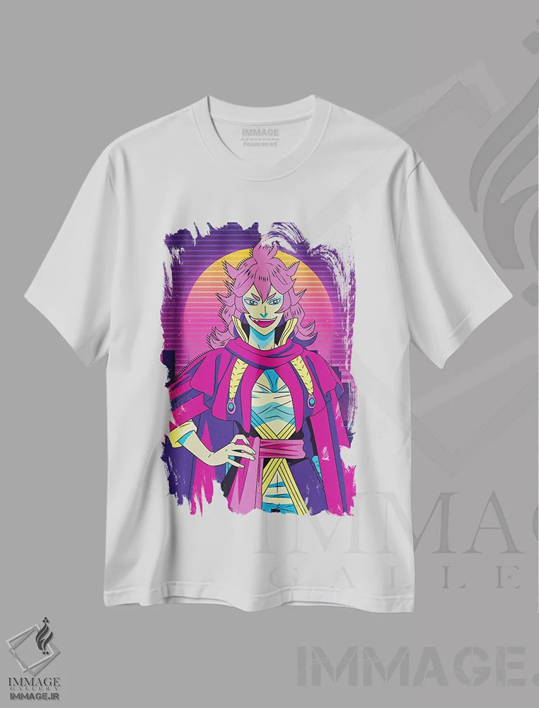 تیشرت سفید طرح دار – تیشرت انیمه ,شبدر سیاه اثر مونیر وانیاک immage.ir