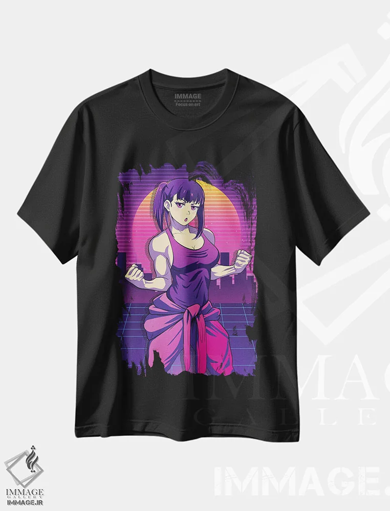 تیشرت مشکی طرح دار – تیشرت انیمه ,نیروی آتش اثر مونیر وانیاک immage.ir