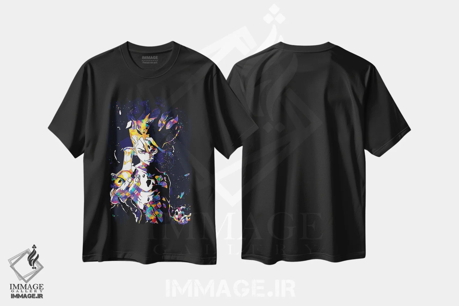تیشرت مشکی طرح دار – تیشرت انیمه ,دکتر استون - سنکو ایشیگامی چهارم اثر مونیر وانیاک immage.ir