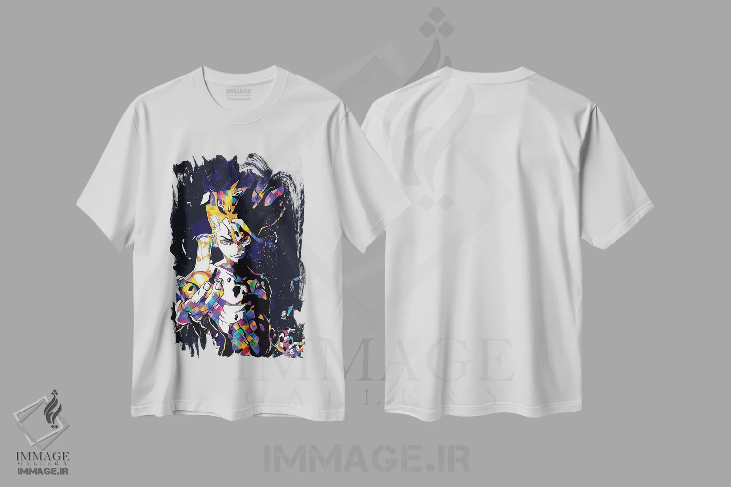 تیشرت سفید طرح دار – تیشرت انیمه ,دکتر استون - سنکو ایشیگامی چهارم اثر مونیر وانیاک فروشگاه ایماژ