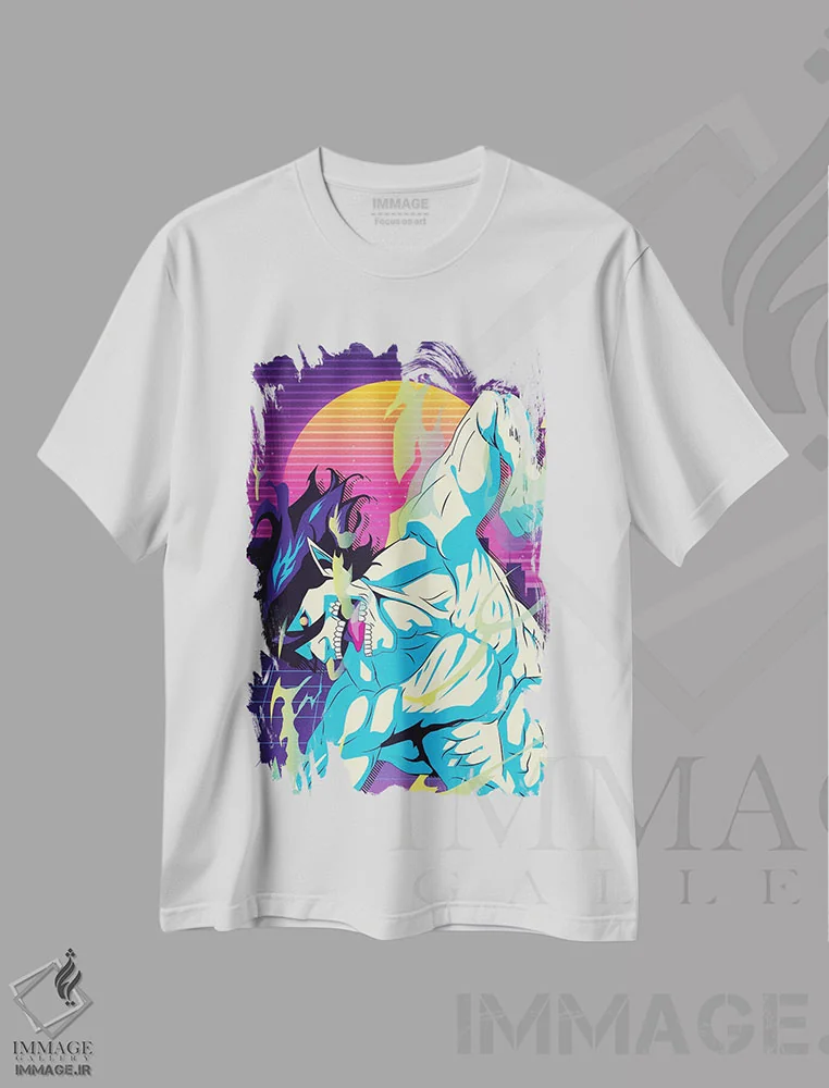 تیشرت سفید طرح دار – تیشرت انیمه ,حمله به تایتان اثر مونیر وانیاک immage.ir