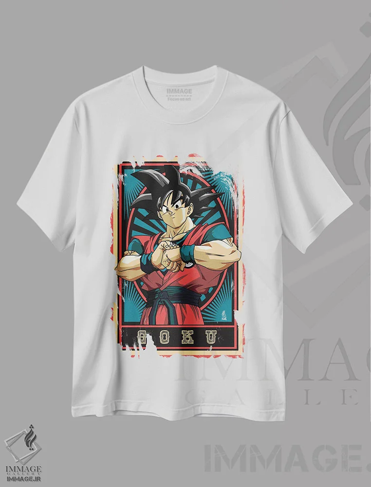 تیشرت سفید طرح دار – تیشرت انیمه ,گوکو اثر مونیر وانیاک immage.ir