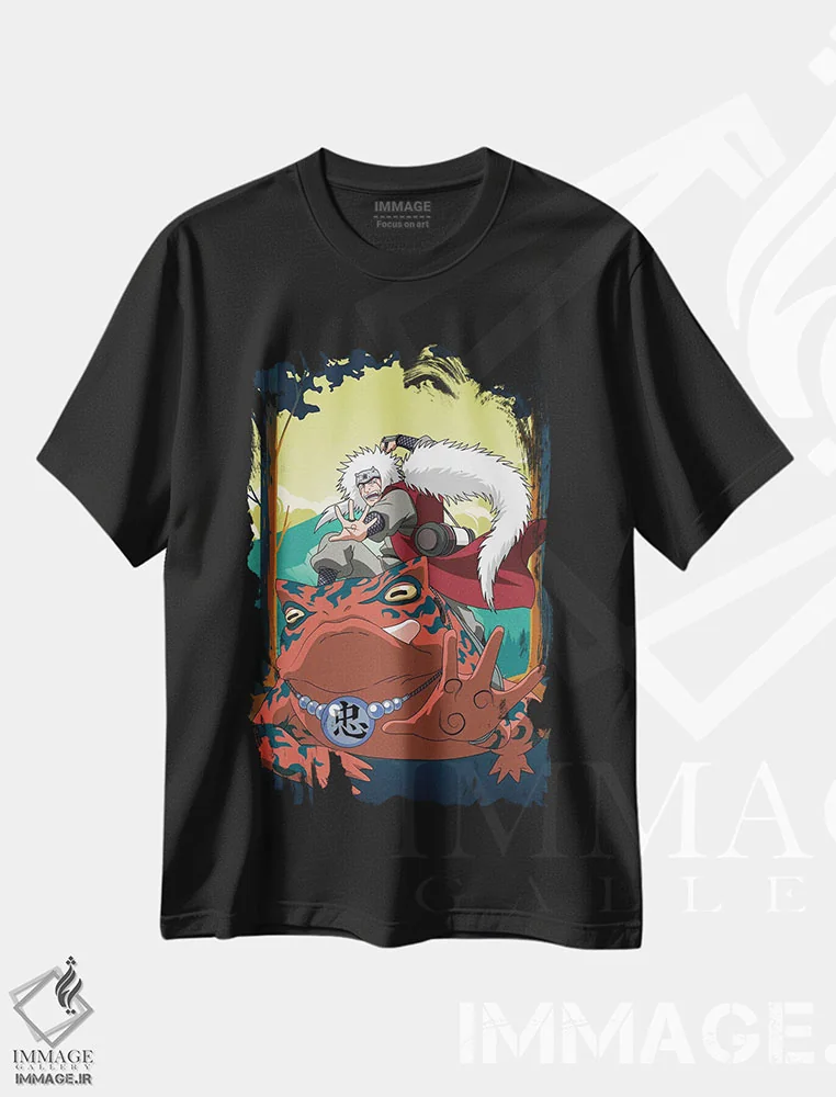 تیشرت مشکی طرح دار – تیشرت انیمه ,جیرایا از انیمه ناروتو دوم اثر مونیر وانیاک فروشگاه ایماژ