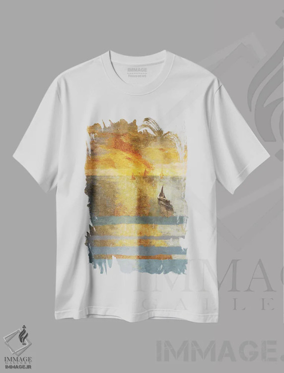 تیشرت سفید طرح دار – تیشرت طبیعت ,نور روی آب اول اثر مارتا وایلی immage.ir