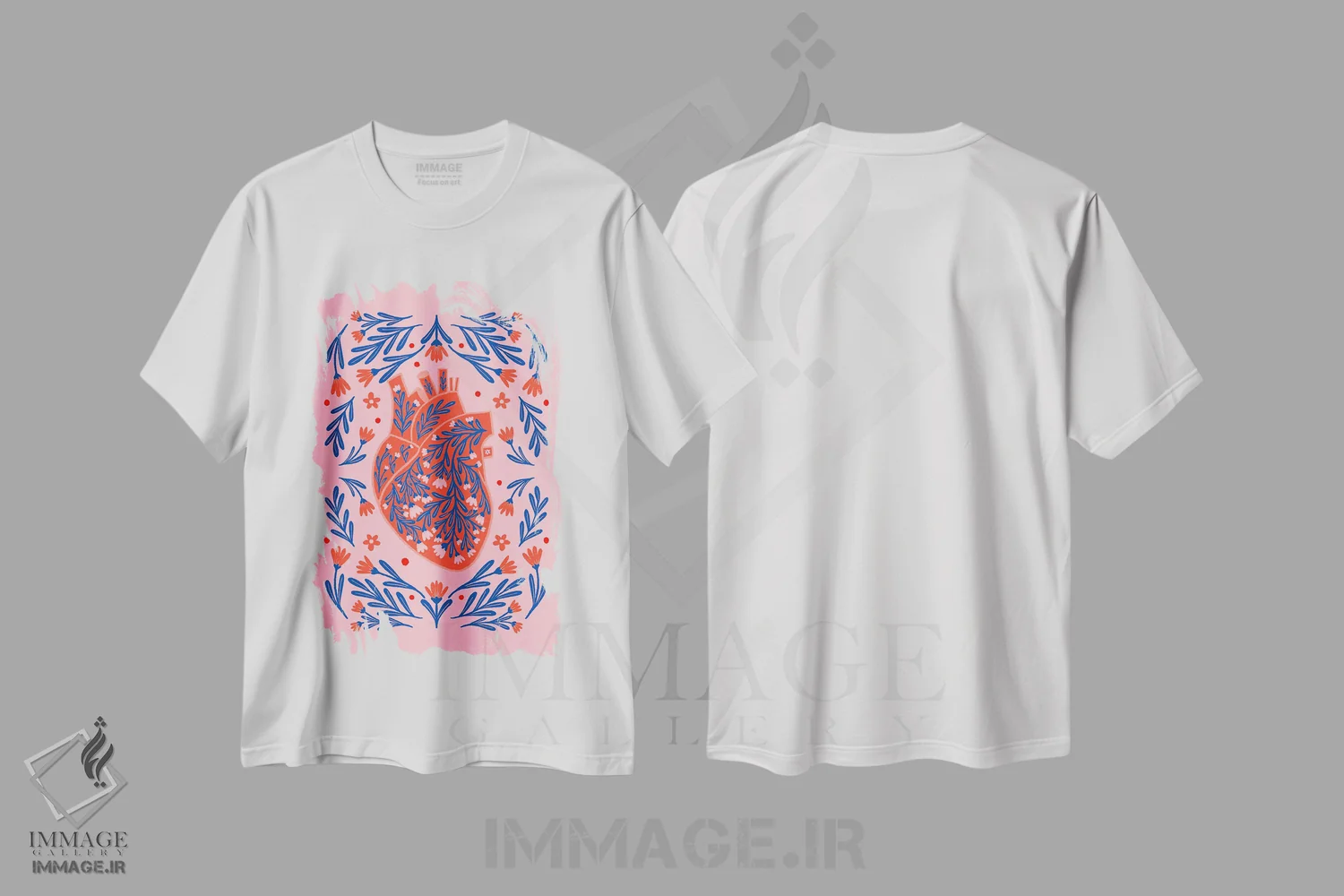 تیشرت سفید طرح دار – تیشرت هنری ,قلب آناتومیک گلدار اثر آنجلا مینکا فروشگاه ایماژ