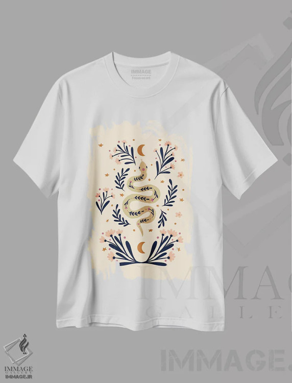 تیشرت سفید طرح دار – تیشرت گل ,مار و گل ها اثر آنجلا مینکا فروشگاه ایماژ