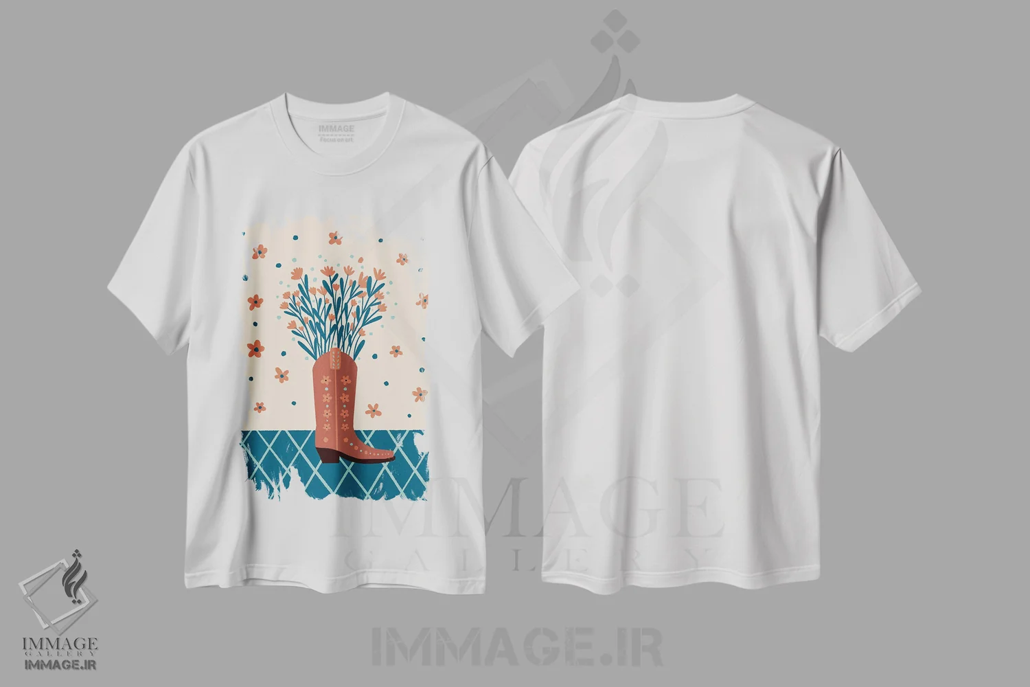 تیشرت سفید طرح دار – تیشرت مد غربی ,چکمهٔ کابویی با گل ها اثر آنجلا مینکا immage.ir