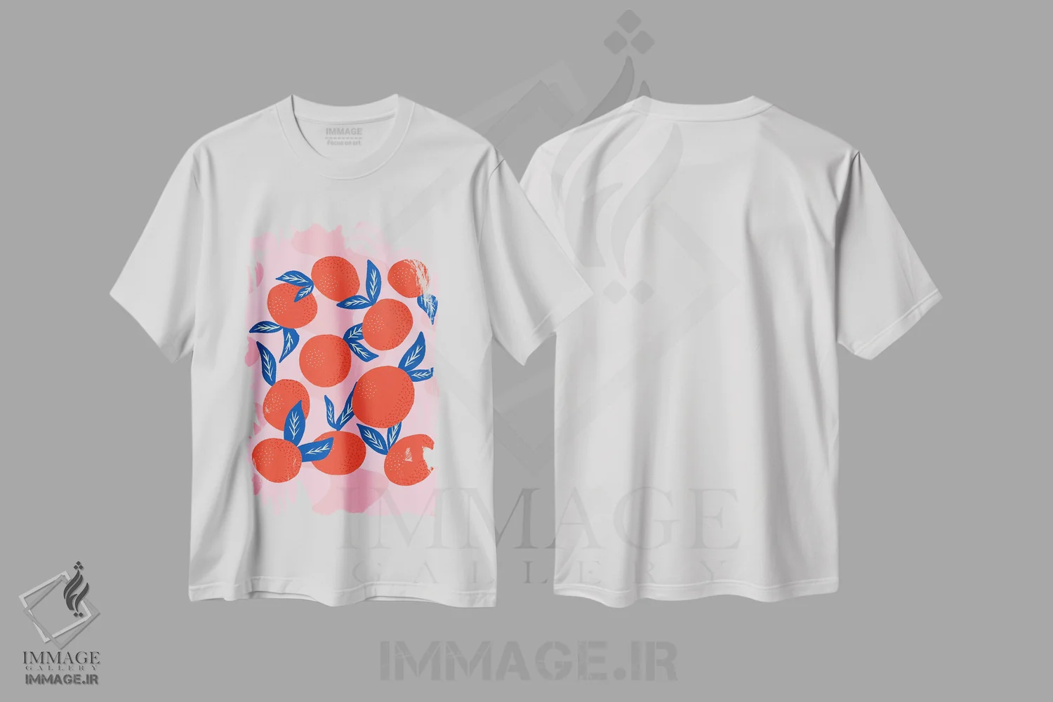 تیشرت سفید طرح دار – تیشرت رنگارنگ ,نارنگی های رنگارنگ اثر آنجلا مینکا immage.ir