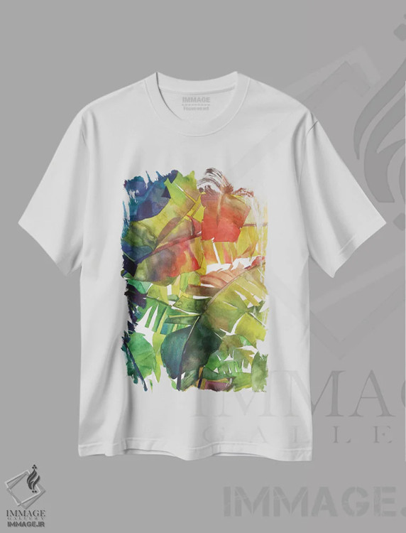 تیشرت سفید طرح دار – تیشرت طبیعت ,برگ های موز اثر ماجا ورونسکا فروشگاه ایماژ