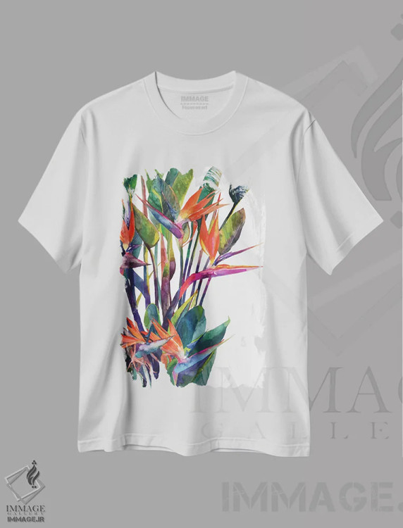 تیشرت سفید طرح دار – تیشرت طبیعت ,پرنده بهشتی اثر ماجا ورونسکا فروشگاه ایماژ