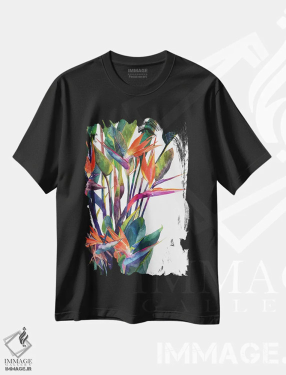 تیشرت مشکی طرح دار – تیشرت طبیعت ,پرنده بهشتی اثر ماجا ورونسکا immage.ir