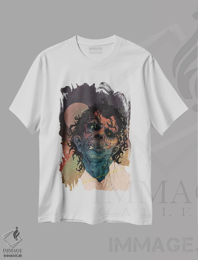تیشرت سفید طرح دار – تیشرت هنری ,سپیده دم اثر انیمال مانی فروشگاه ایماژ