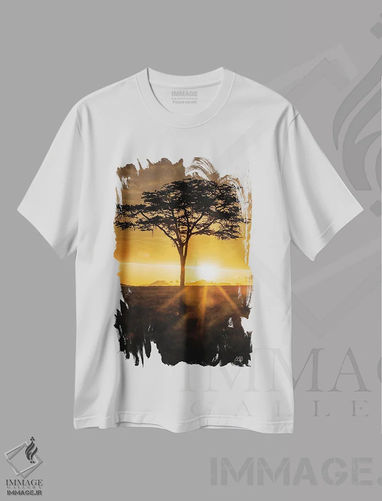 تیشرت سفید طرح دار – تیشرت طبیعت ,طلوع خورشید آفریقایی اثر استودیو مکس بلیکزبرگ فروشگاه ایماژ