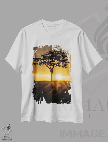 تیشرت سفید طرح دار – تیشرت طبیعت ,طلوع خورشید آفریقایی اثر استودیو مکس بلیکزبرگ فروشگاه ایماژ