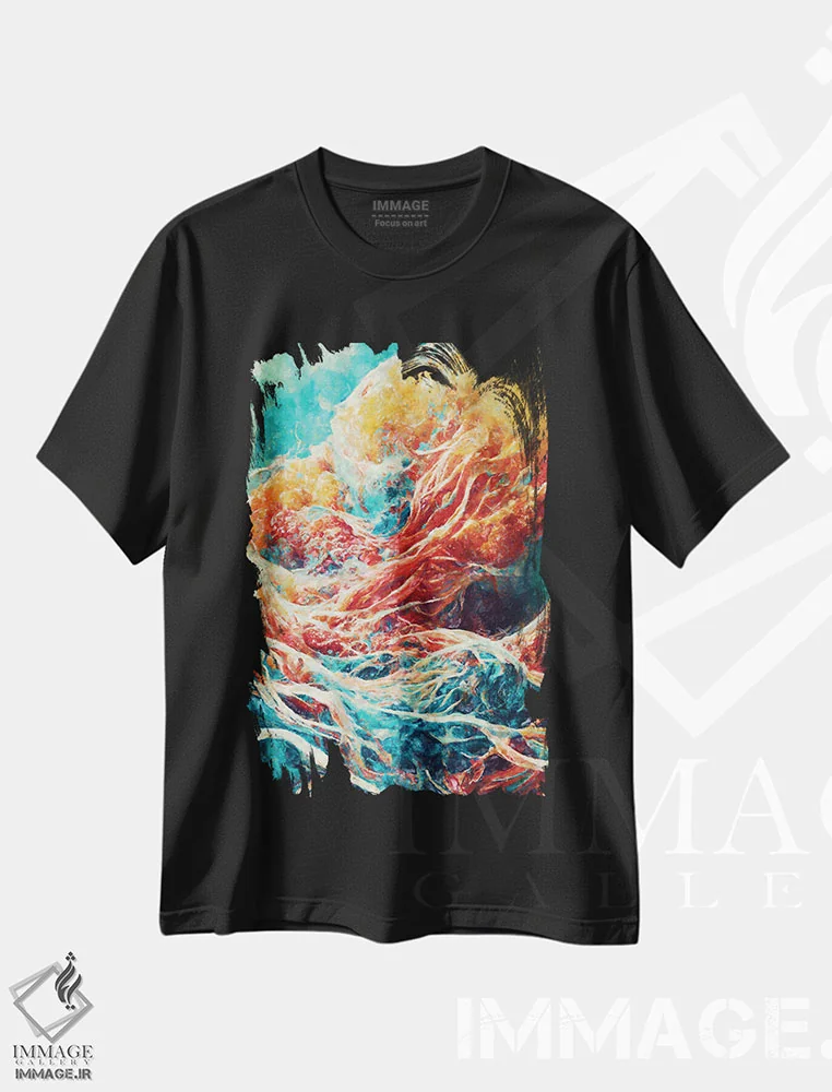تیشرت مشکی طرح دار – تیشرت انتزاعی ,اقیانوس بزرگ اثر ماکسیمیلیانو کاسال فروشگاه ایماژ